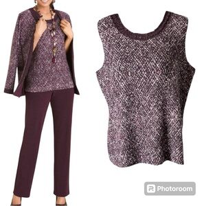 NWT Chico’s Travelers Multi Purple Tweed Textured Top